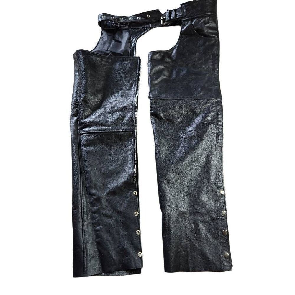 Barney's Leather Motorcycle Riding Chaps Pants Braided Lined Black Adult Medium